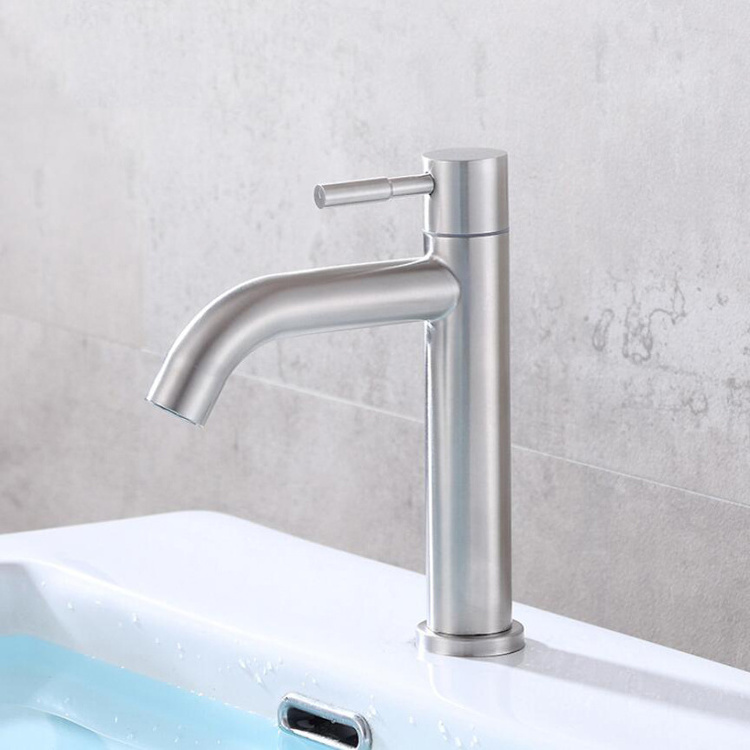 SUS 304 Single Cold Wash Stainless Steel Tap Single Hole Bathroom Hotel Basin Sink Faucet Tap