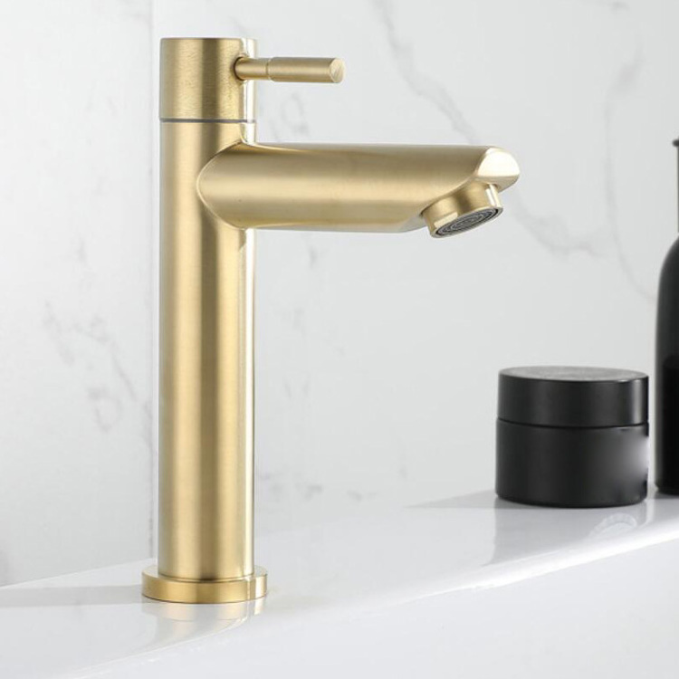 304 SUS Single Cold Deck Mounted Brushed Gold Stainless Steel Tap Bathroom Basin Sink Faucet