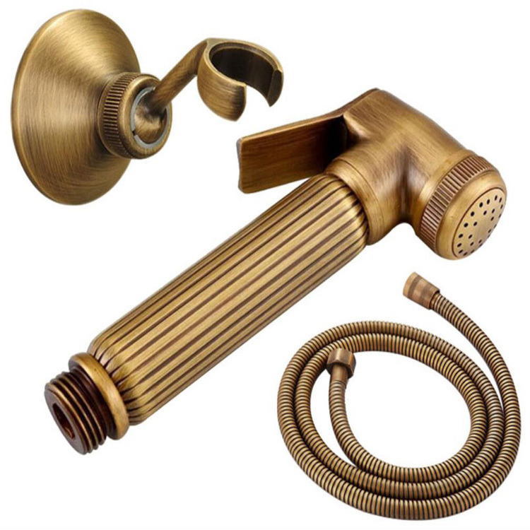 Brass Retro Bathroom Wall Mounted Toilet Health Faucet Spray Antique Handheld Bidet Sprayer Nozzle Kit Set