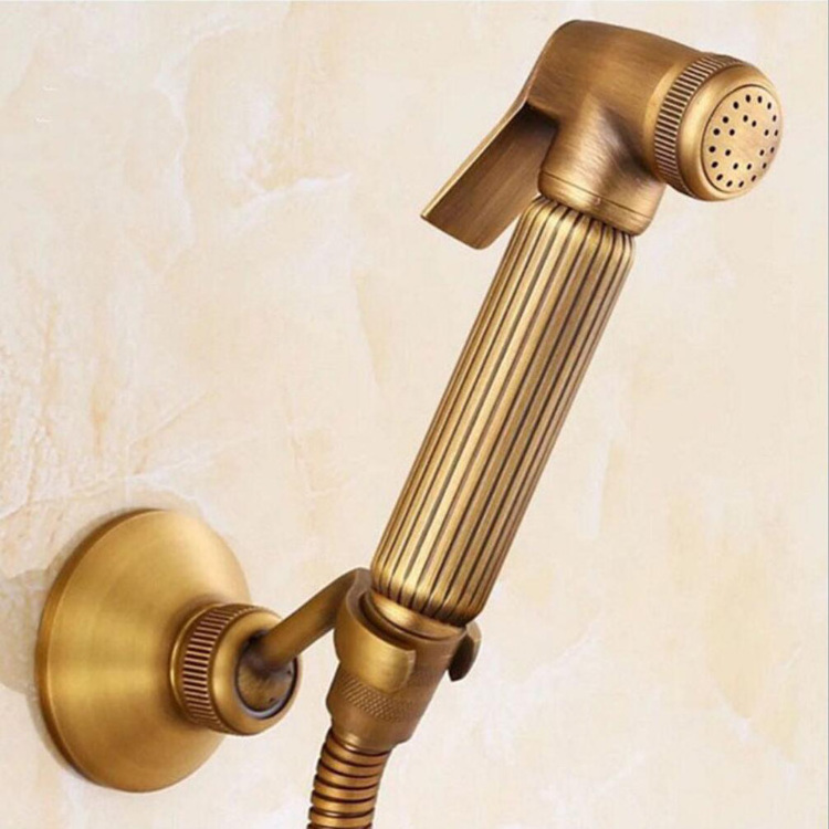 Brass Retro Bathroom Wall Mounted Toilet Health Faucet Spray Antique Handheld Bidet Sprayer Nozzle Kit Set