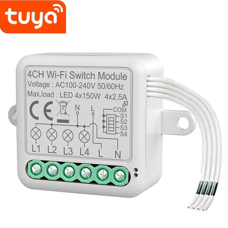 1/2/3/4 Gang 10A 110v-240v Mini Tuya Smart Switch Module Wifi Smart Light Relay Wall Switch Module