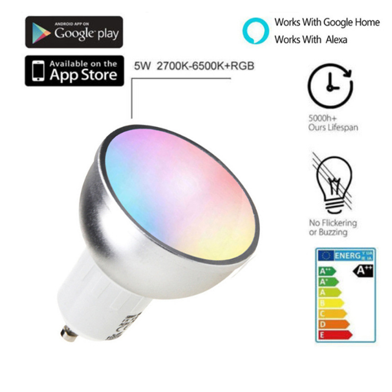 Tuya Zigbee GU10 Smart LED Bulb 5W Dimmable Aluminum Spotlight WiFi and Remote Control Warm White Emission AC Power Supply