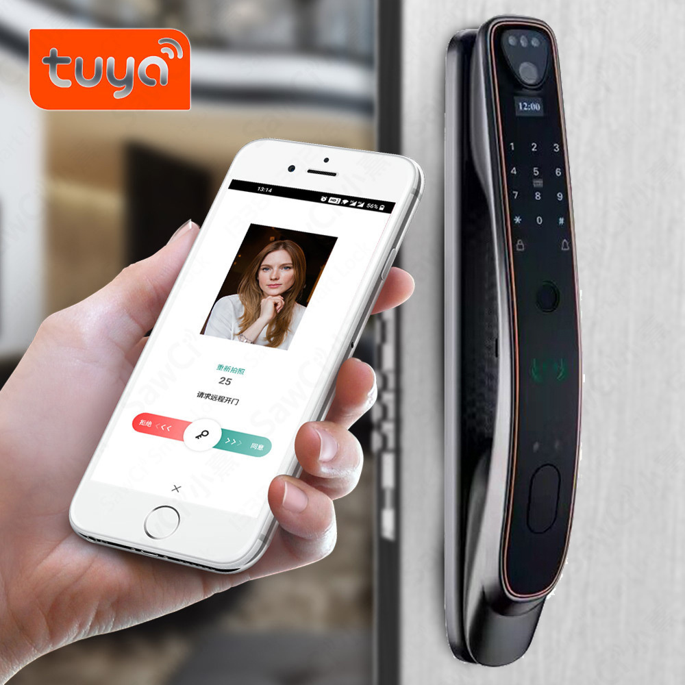 Intelligent Tuya Locks With Camera Peephole Anti Theft 3D Face Recognition Smart Locks For Front Door