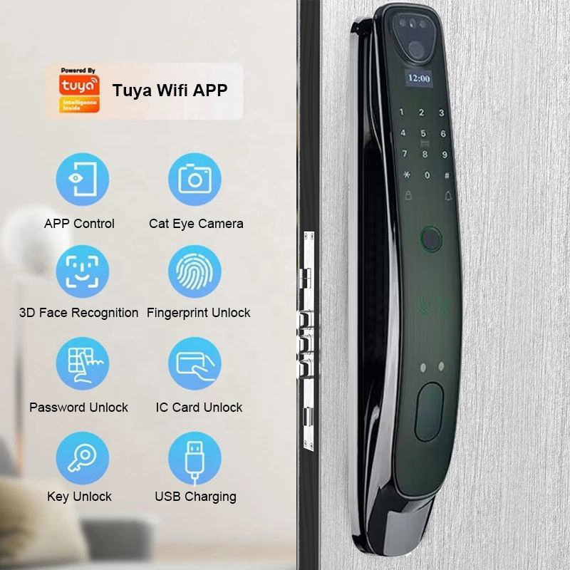 Intelligent Tuya Locks With Camera Peephole Anti Theft 3D Face Recognition Smart Locks For Front Door