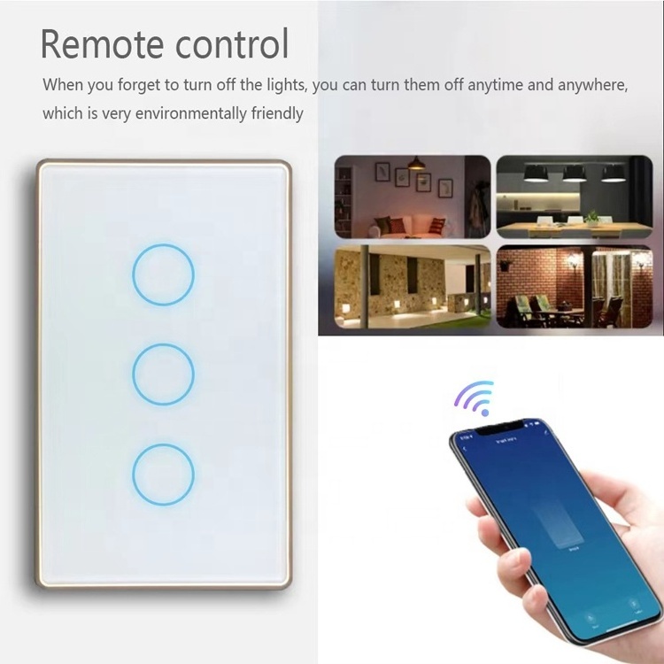 With Metal Frame Electric Smart Wall Touch Switch Tuya WiFi Zigbee Light Switch 1/2/3/4 Gang 10A No Neutral cable& Neutral Cable