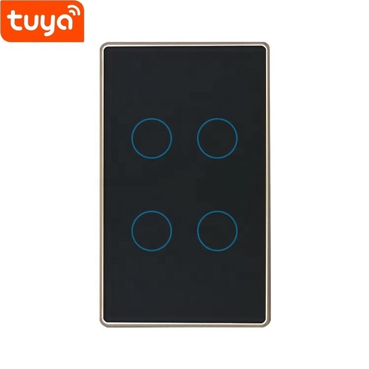 With Metal Frame Electric Smart Wall Touch Switch Tuya WiFi Zigbee Light Switch 1/2/3/4 Gang 10A No Neutral cable& Neutral Cable