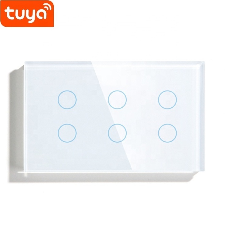 TUYA Smart Life App UK/EU 147mm 10A  6/8/10 Gang Glass Panel LED Light Wall Switch Zigbee WiFi Smart Switch 6 gang