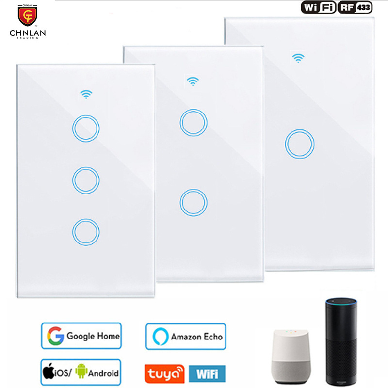 110v 220v No neutral & neutral wire 1/2/3/4 Gang Tuya WiFi Light Switch With RF433 Electric Wall Smart Touch Switch