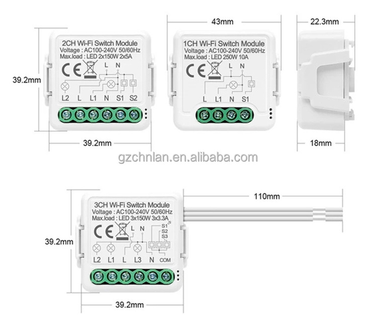 1/2/3/4 Gang 10A 110v-240v Mini Tuya Smart Switch Module Wifi Smart Light Relay Wall Switch Module