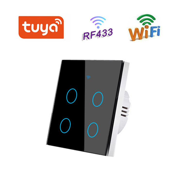 Tuya App Voice Remote Control EU UK 220V 1/2/3/4 Gang Universal Glass Touch Wall Smart Light Switch WiFi for Hotel Home Use