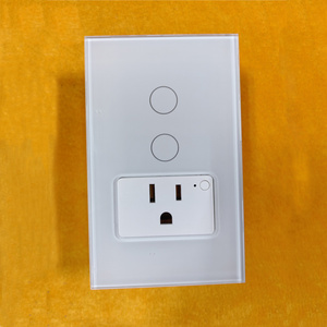 Tuya Remote Control Glass Touch Panel Smart WiFi Light Switch Socket 1/ 2 Gang US Standard Switch With Socket 16A