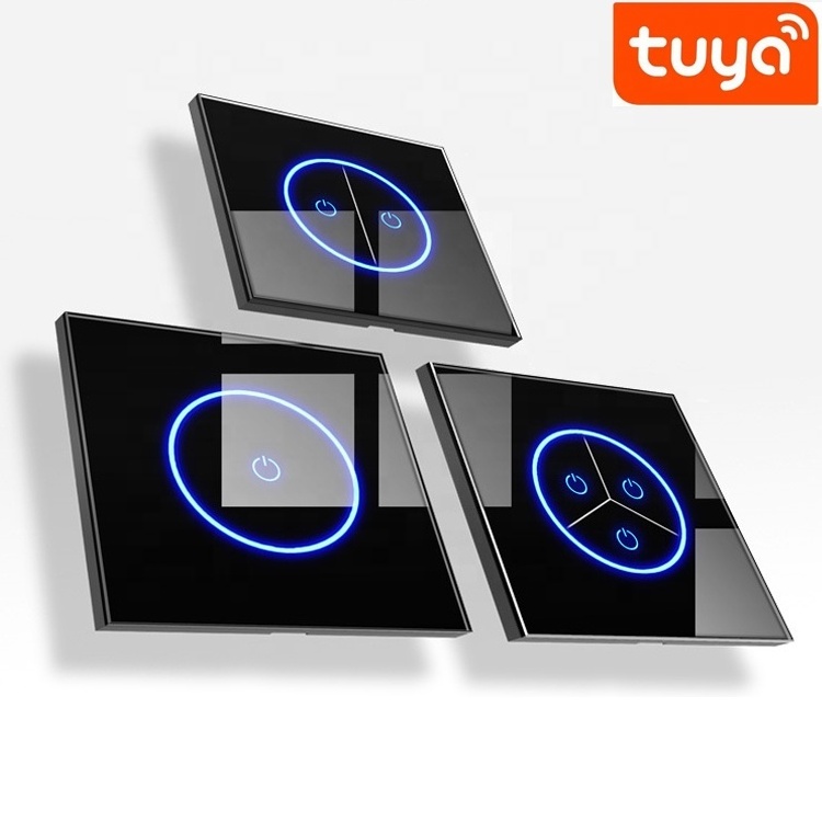 New Design Tuya App Alexa Voice Remote Control UK EU Standard 1/2/3Gang Glass Panel LED Wifi Smart Touch Wall Light Switch