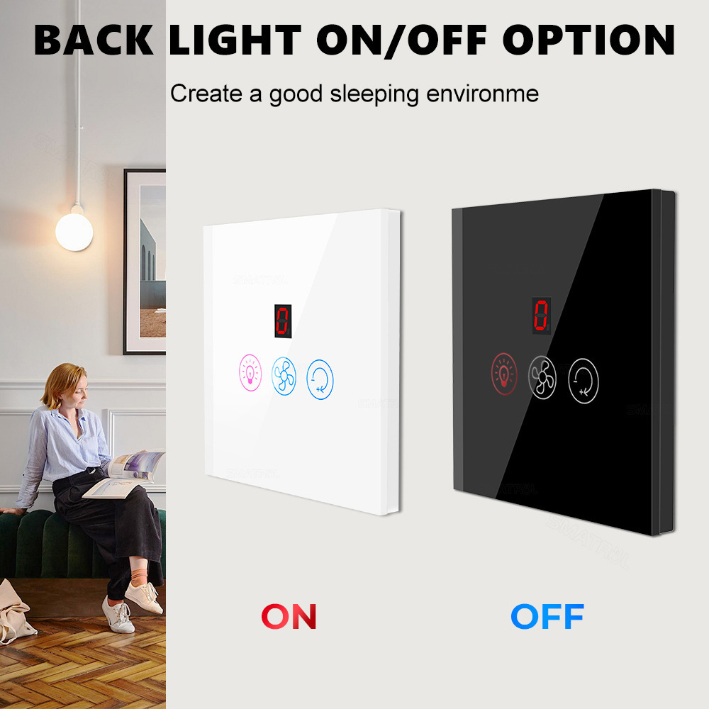 Tuya App UK EU US Touch Glass Panel 5 Steps Lamp Fan Switch Remote Control Switch For Fan and Light Support Alexa Google Home