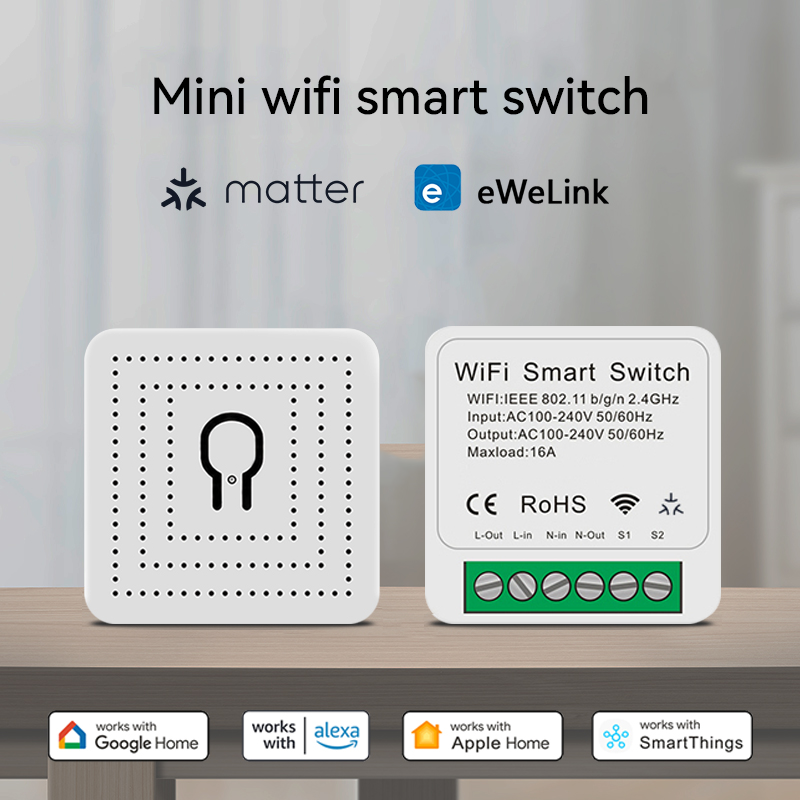 Matter Smart Home  Apple Homekit Alexa Google Smarthings supported 16A 2 Way DIY Timer WiFi Breaker Matter Smart Switch On Off