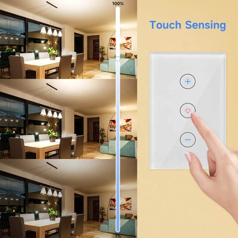 Alexa Tuya Remote Control Smart Home Dimmer Light Switch Glass Touch Panel AC110V-240V US Standard Zigbee Dimmer Switch