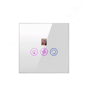 TUYA Smart Home Lamp Fan Switch Glass Material WiFi Smart Fan Light Switch with 5 fan speed and light control