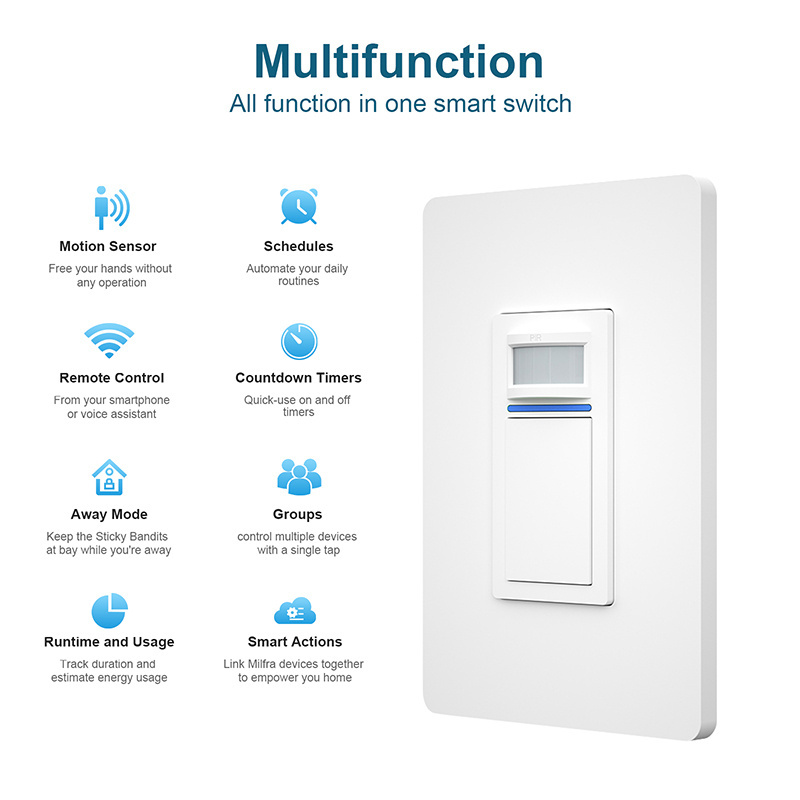 Tuya WiFi Mechanical Wall Switch US Standard Neutral Wire Required Delay Off Motion Sensor Light Switch For Corridor Staircase