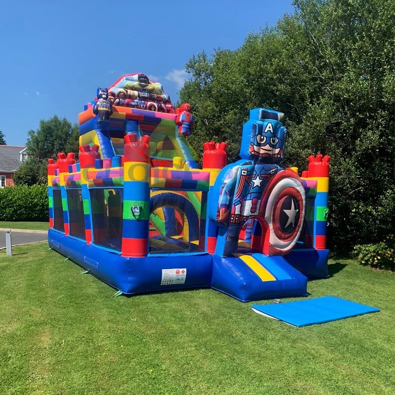 Colorful Building Blocks Bouncer Combo Inflatable Jumping Bouncy Castle With Slide Legoing Bounce House For Kids