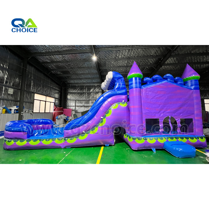 China PVC tarpaulin colorful fabric marble color jumping bouncer castle party inflatable bouncer slide with pool for rental