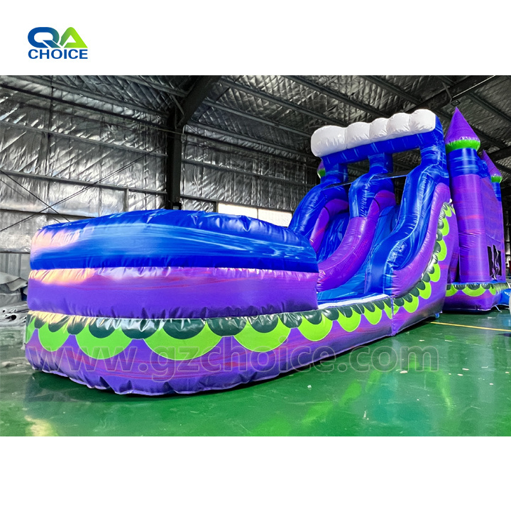 China PVC tarpaulin colorful fabric marble color jumping bouncer castle party inflatable bouncer slide with pool for rental