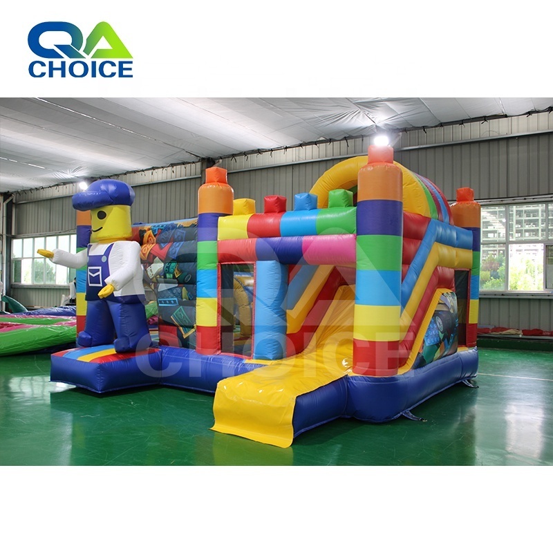 Colorful Building Blocks Bouncer Combo Inflatable Jumping Bouncy Castle With Slide Legoing Bounce House For Kids