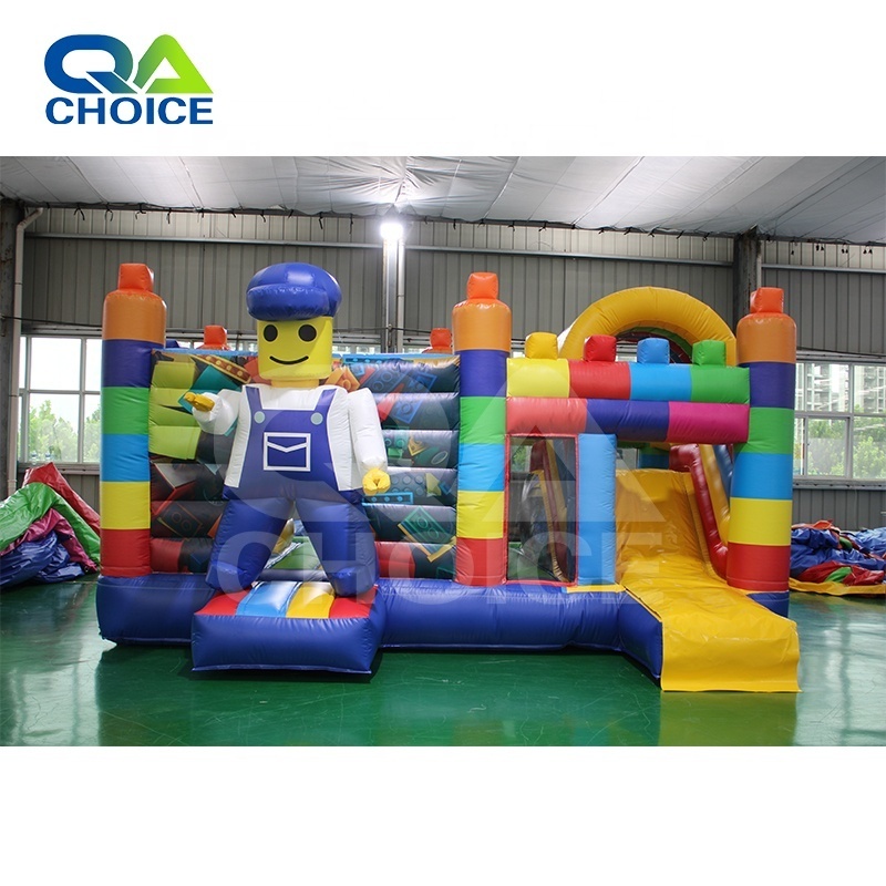 Colorful Building Blocks Bouncer Combo Inflatable Jumping Bouncy Castle With Slide Legoing Bounce House For Kids