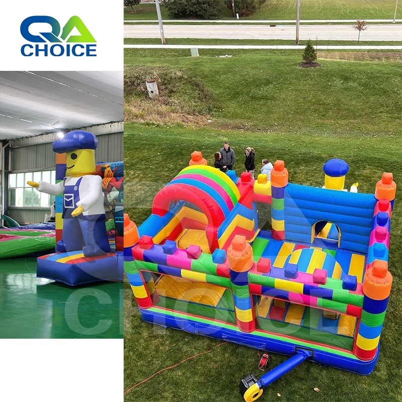 Colorful Building Blocks Bouncer Combo Inflatable Jumping Bouncy Castle With Slide Legoing Bounce House For Kids