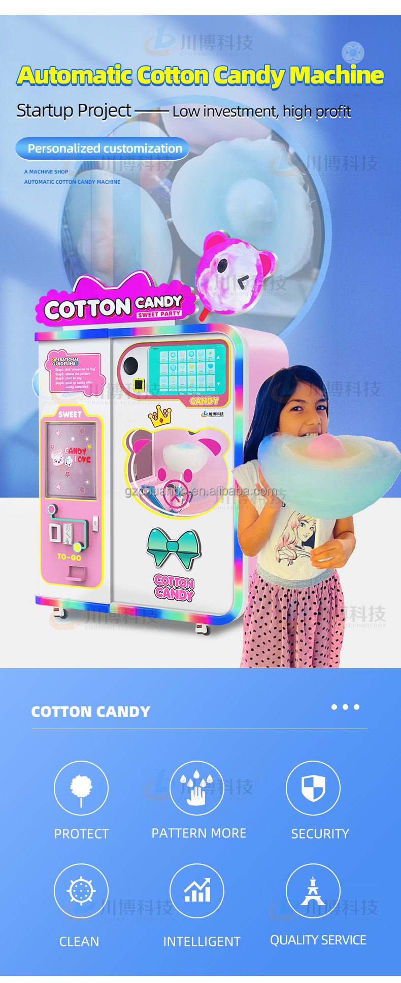 Commercial Robot Full Automatic Fancy Professional Making Cotton Candy Floss Vending Machine Automatic For Sale