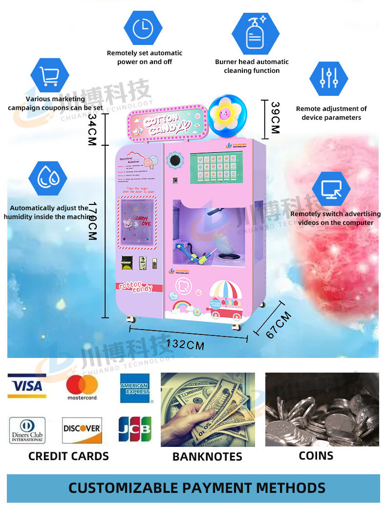 New Arrival Make Money Business Fully Automatically Cotton Candy Maker Robot Fairy Floss Cotton Candy Vending Machine