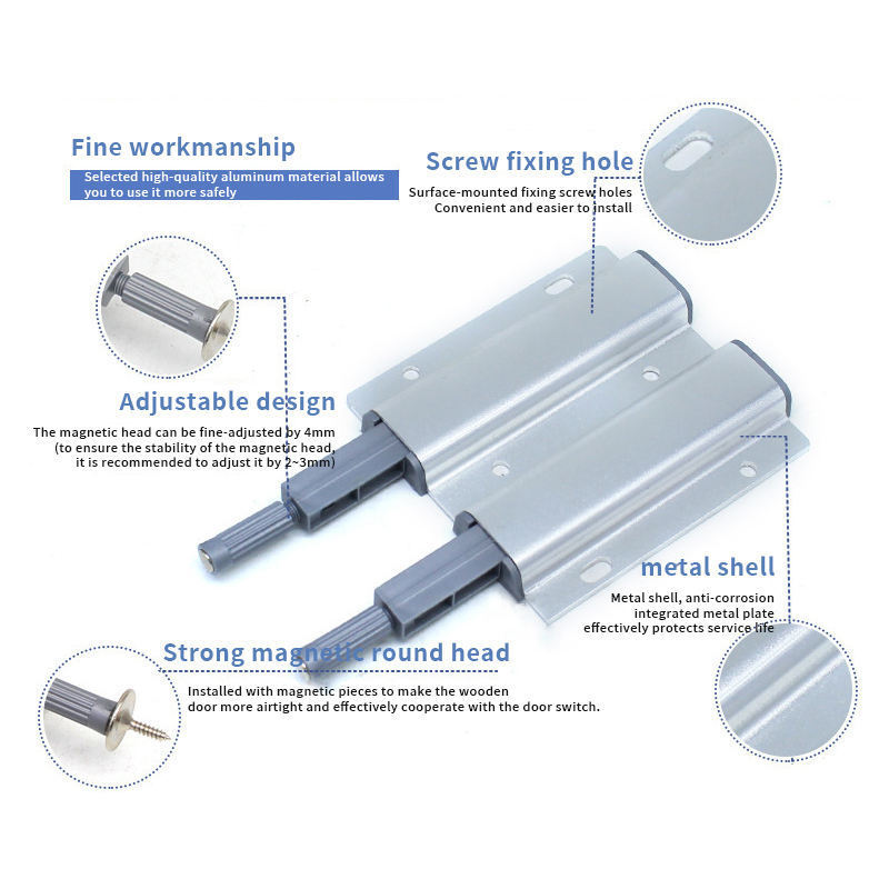 Cabinet Double Head Magnetic Catch Push Open System Damper Buffer Magnetic Push To Open Door Catch