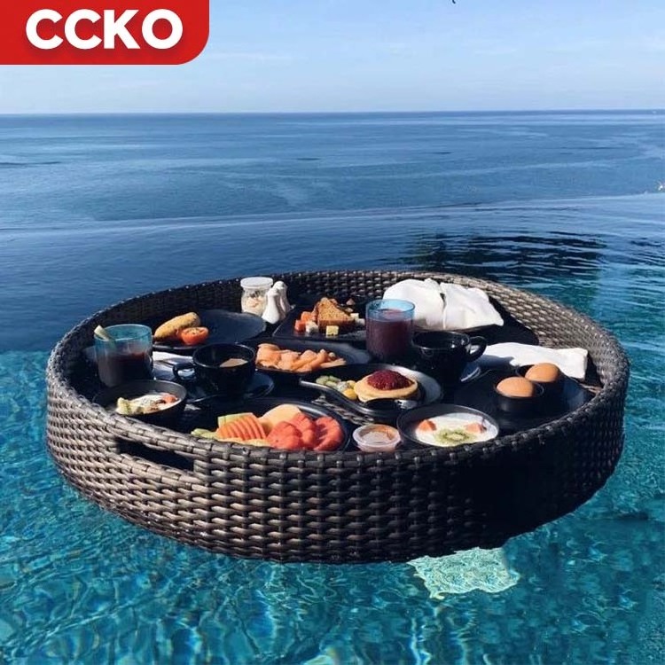 Hotel Custom Rattan Brunch Floating Breakfast Tray For Swimming Pool Floating Pool Tray For Food And Drinks Serving Trays