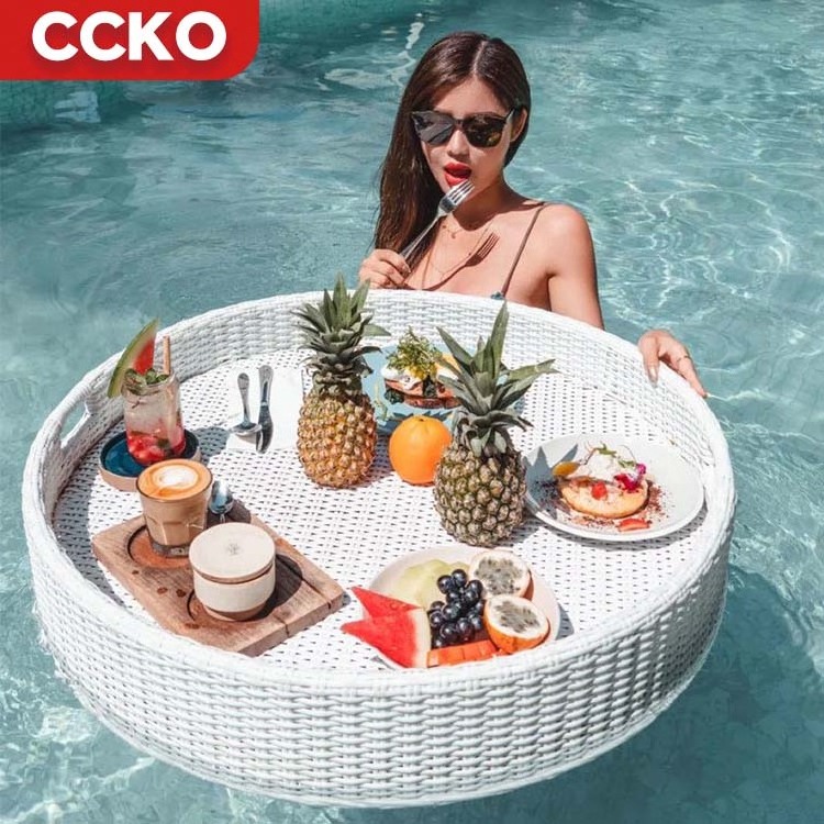 Hotel Custom Rattan Brunch Floating Breakfast Tray For Swimming Pool Floating Pool Tray For Food And Drinks Serving Trays