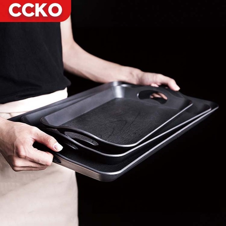 42cm Restaurant Cafe Hotel Kitchen Plastic Custom Trays Set Serving Tray With Handles Tea Coffee Oyster Buffet Food Service Tray