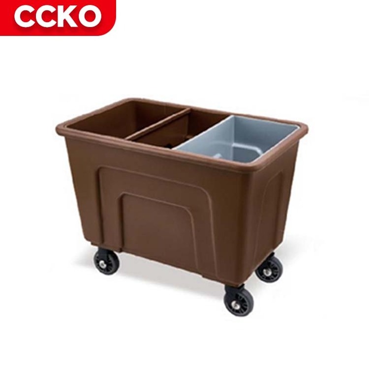 Brown 110cm Large Restaurant Hotel Room Plastic Serving Trolley Cleaning Laundry Trolley Service Cart Housekeeping Trolley