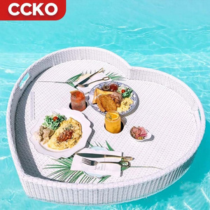 Hotel Custom Rattan Brunch Floating Breakfast Tray For Swimming Pool Floating Pool Tray For Food And Drinks Serving Trays