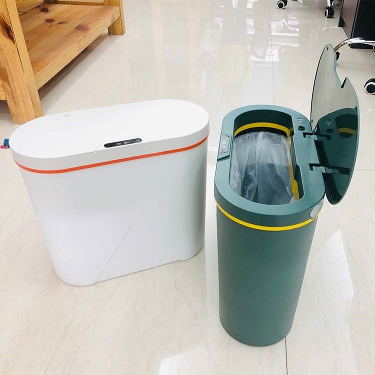 White Green Kitchen Toilet Bathroom 14 Liter Sensor Trash Can Touchless Garbage Bin Dustbin Plastic Smart Trash Can Waste Bins