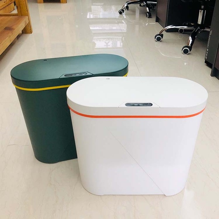 White Green Kitchen Toilet Bathroom 14 Liter Sensor Trash Can Touchless Garbage Bin Dustbin Plastic Smart Trash Can Waste Bins