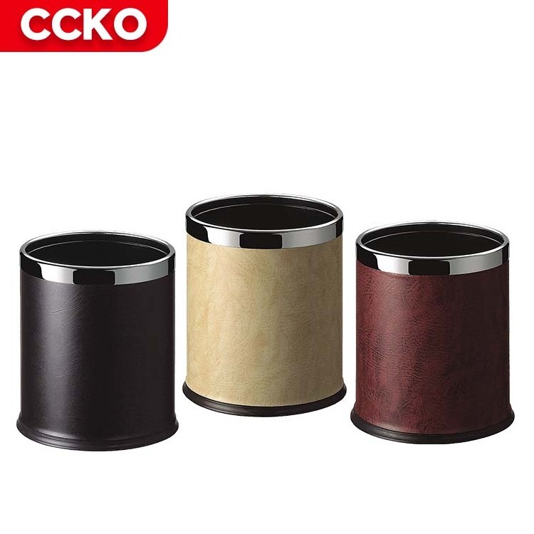 Wholesale 8 Liters Portable Metal Leather Black Small Waste Bins Dustbin Trash Bin For Bathroom Hotel Room Kitchen Trash Can