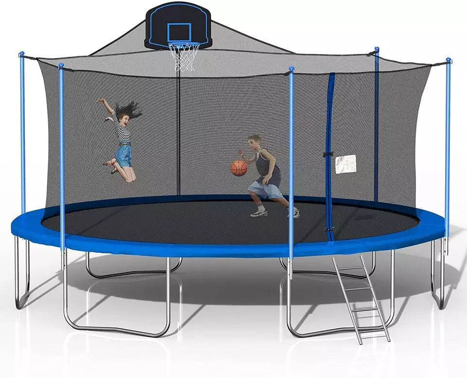 Garden 10ft Trampoline with Safety Enclosure Net, Combo Bounce Jump Outdoor Fitness PVC Spring Cover Padding Kids Trampoline