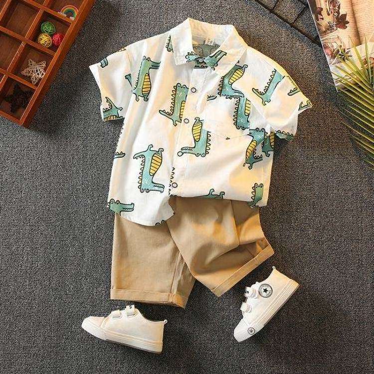 Summer Children 100% Cotton Pajamas Short Sleeve Sleepwear Boys 2pcs Sets Kids Casual Cartoon Suits