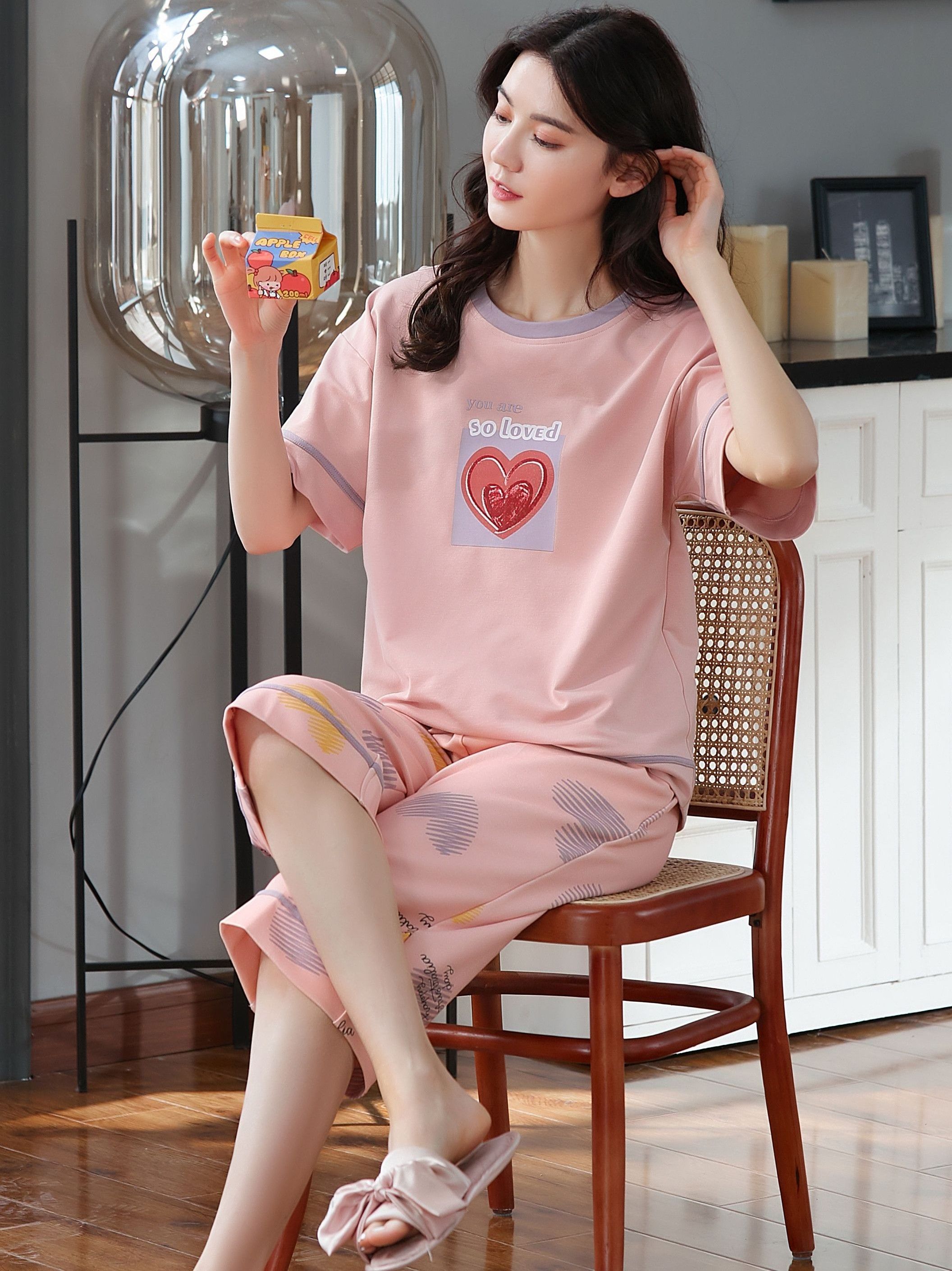 Wholesale Custom 2023 Loungewear 23 Colors Pattern Short Sleeve Sleepwear 2pcs Ice Silk Pajamas For Women Set