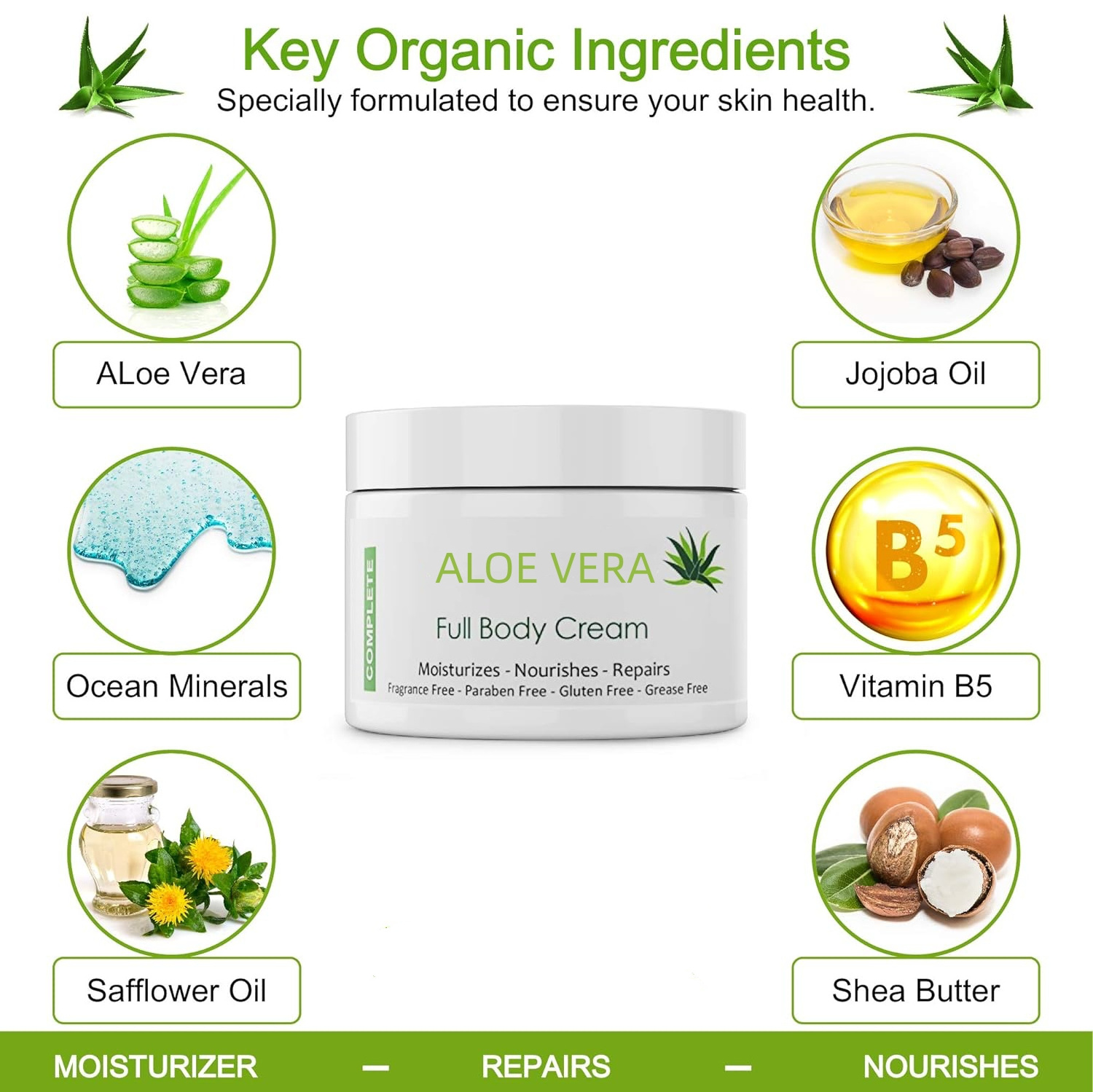 Custom Logo Miracle Aloe Vera Shea Butter Moisturizing Face & Body Cream Moisturizer for Dry Skin