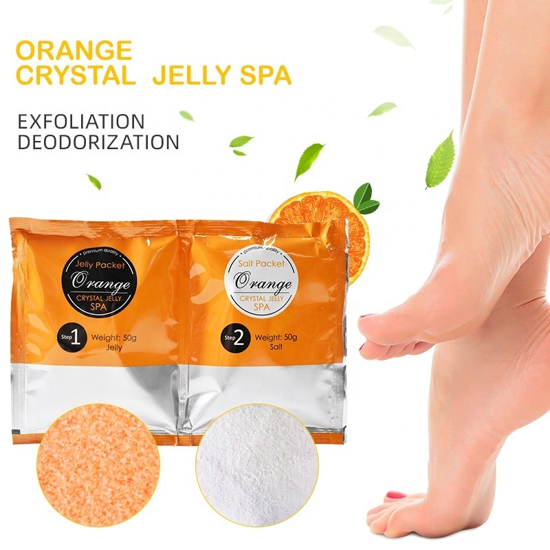 OEM Private Label Beauty Jelly Pedicure Foot Spa Natural Relaxing Organic Sea Salt Foot Scrub Soak Foot Spa Soak