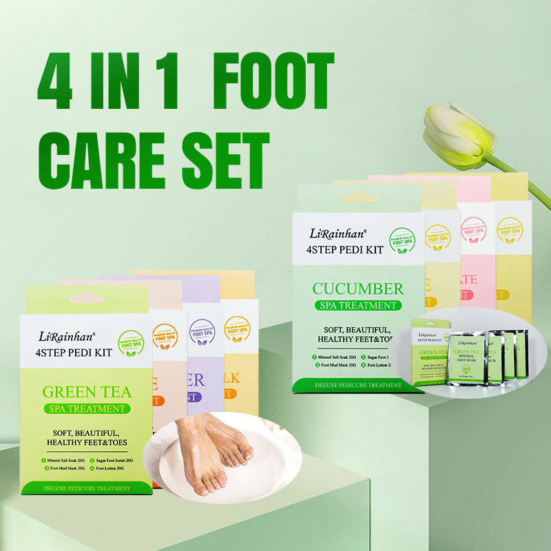 New product 4 step foot care sets for foot soak sugar scrub mask cream