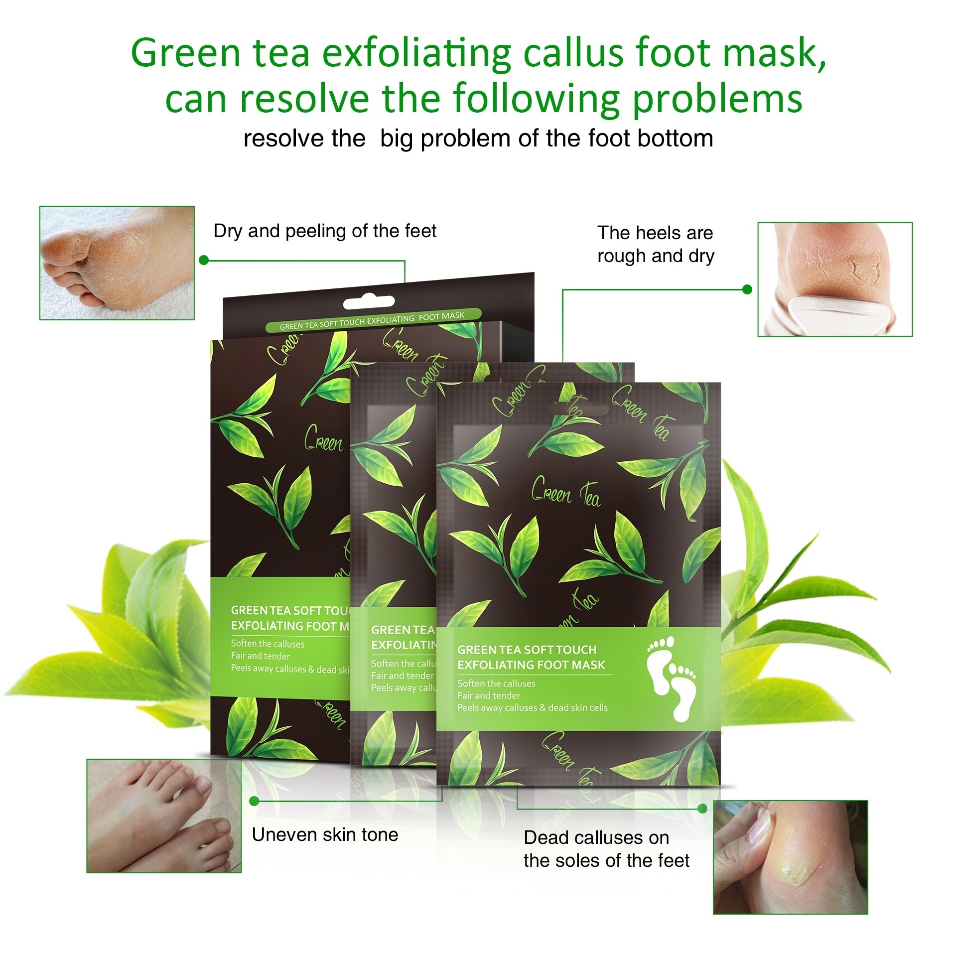 Private label Peel Off Foot Mask Socks for Dead Skin Heels Organic Tea Tree Exfoliating Foot Peel Mask