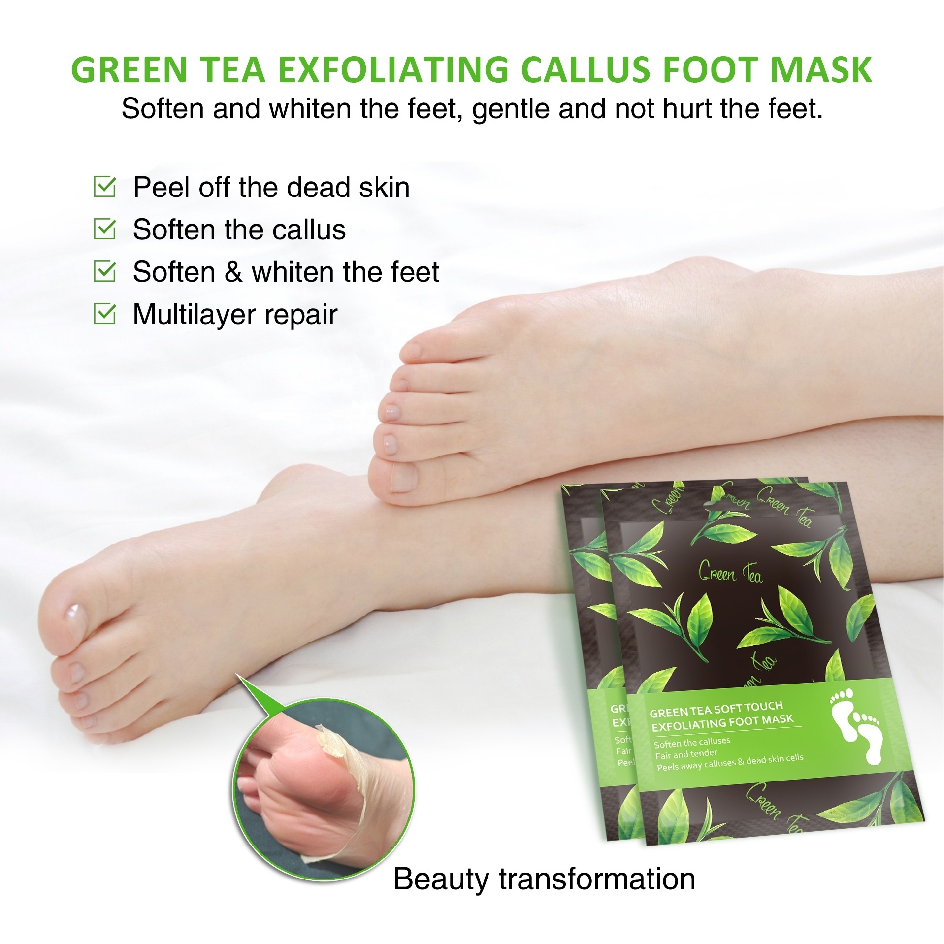 Private label Peel Off Foot Mask Socks for Dead Skin Heels Organic Tea Tree Exfoliating Foot Peel Mask