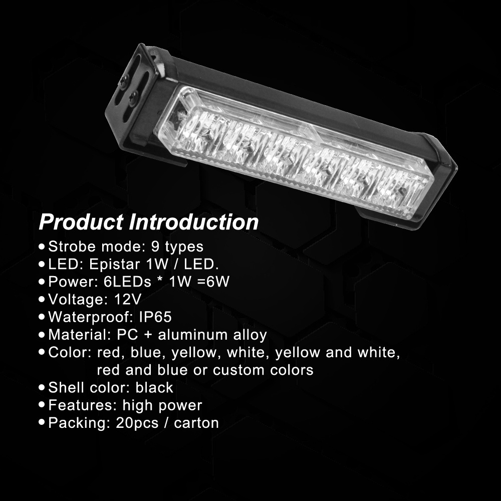 LED-316-1 Amber 6 LED Light Bar for Car Truck Emergency Warning Hazard Flash Strobe Light Traffic Advisor  Hazard Windshield