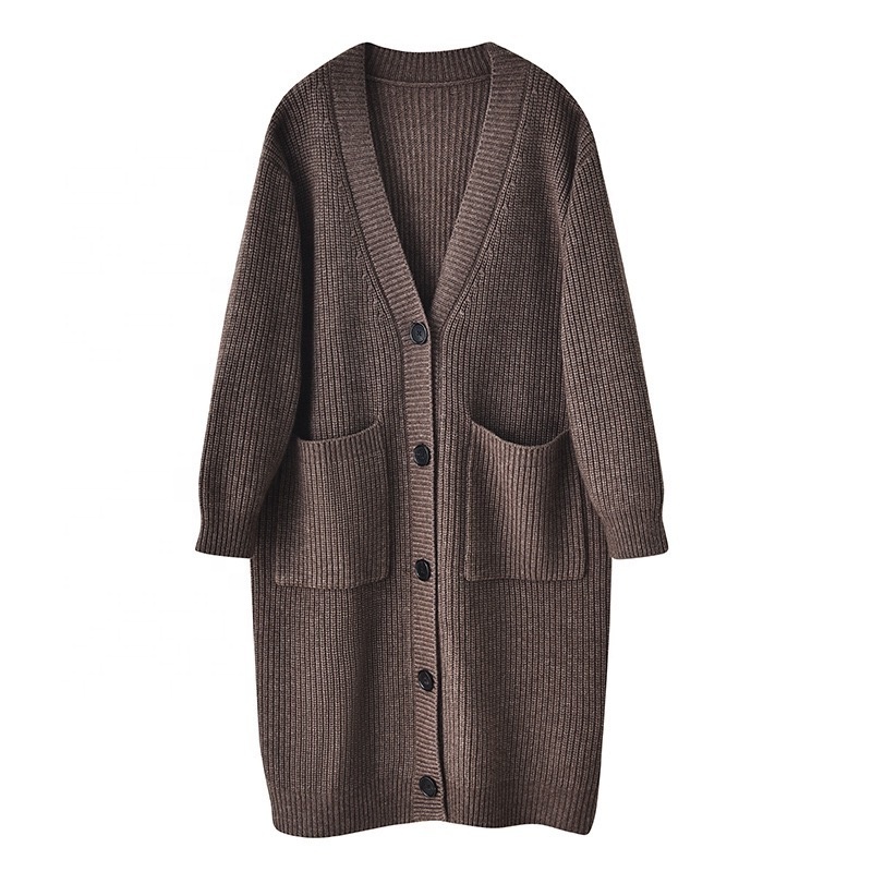 New ladies oversize sweaters and cardigans single breasted long woolen coats for women big pockets knitted cardigan