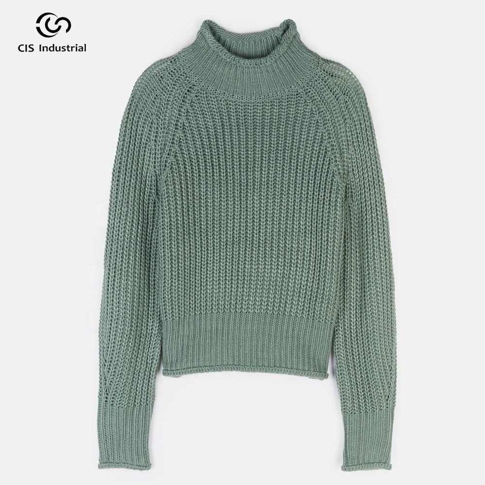 Wholesale custom sweater women pullover soft knit roll-edge long sleeve Crochet sweater turtleneck pullover top