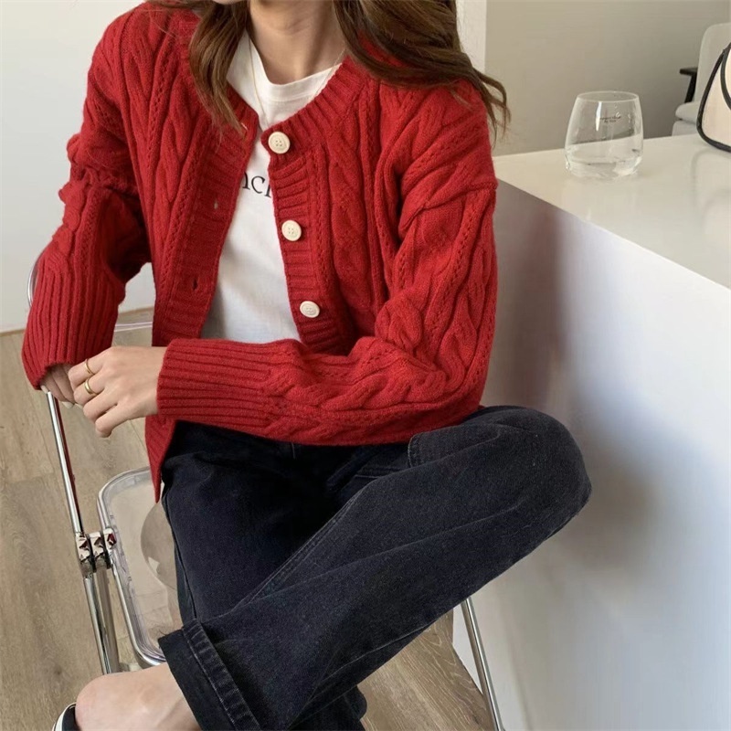 knitwear manufacture oem&odm custom sweater cardigan long sleeve twist jacquard design button jacket cardigan for women